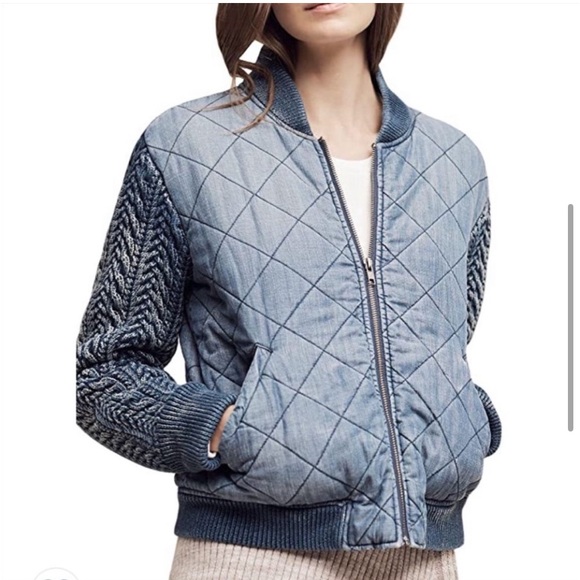 Anthropologie Cloth & Stone Quilted Chambray Bomber Jacket size XS - Picture 4 of 16